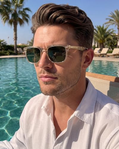 Image of CARFIA Thick Polarized Sunglasses for Men UV400 Protection, Retro Square Hand-crafted Acetate Driving Shades CA5356