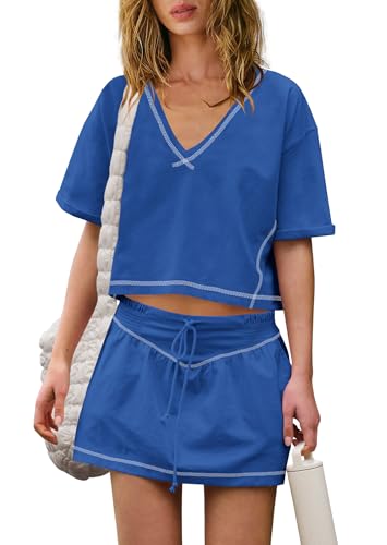 Yanekop Skort Sets Women 2 Piece Outfits Two Piece Matching Workout Sets Crop Tops and Mini Skirt Set