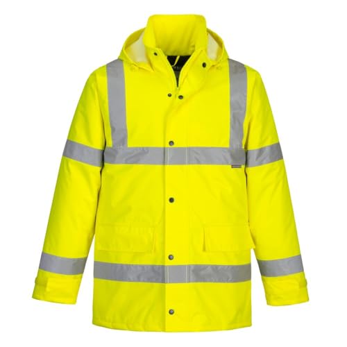 Portwest Hi-Vis Traffic Jacket Viz Insulated Safety Visability Work Wear Rain ANSI 3, X Large