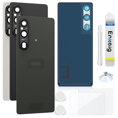 Enkeig Vitre arrière Remplacement pour Sony Xperia 1 V Couvercle Batterie avec Kit Réparation