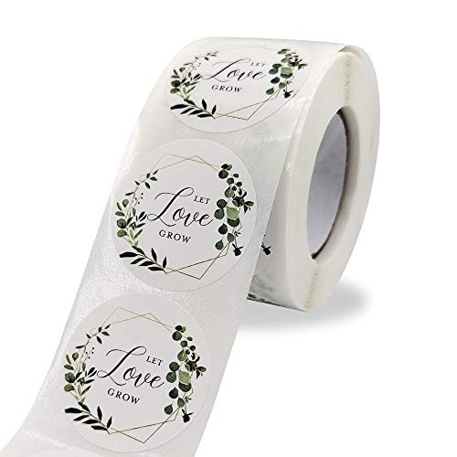 Let Love Grow Stickers 1.5'' Circle Labels 500 Per Pack New Roll Handicraft Decoration Thank You Sealing Sticker Gift Envelope Wedding Celebration Botanical Boutique Stickers #TOP2