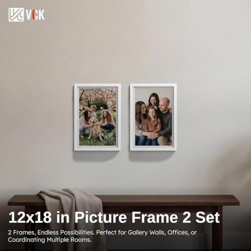 Image of VCK 12x18 Frame 2 Pack, White Wood, 11x17 Mat, Glass, for Poster Prints