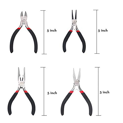 Image of 4 PCS Pliers Set including Needle Nose Pliers Round Nose Pliers Wire Cutters Flat Nose Pliers for Jewelry Making