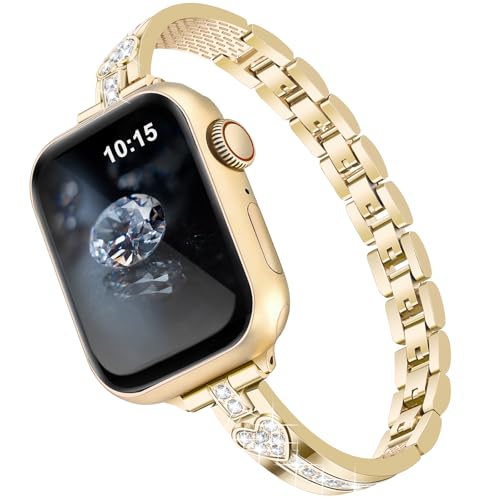 Image of VISOOM Bracelet Compatible for Series 11 /10 /9 /8 /se Apple Watch Band 46 /45 /44 /42 /41 /40 /38mm Series 7 /SE Women Dressy Luxury Wristband Jewelry Metal Watch Strap for iWatch Series 6 /5 /4 /3 /2 /1