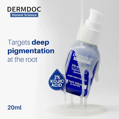 Image of DERMDOC 2% Kojic Acid Face Serum, 20ml | Dark Spots & Pigmentation Control | Brightening, Even-Tone Formula with Niacinamide + Alpha Arbutin + Glutathione | Spot Corrector Serum for Acne Marks, Tanning & Uneven Skin Tone