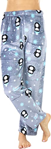Tobeinstyle Women's Poly Fabric Ankle Length Pajama Bottoms - Winter Penguins - One Size #TOP6