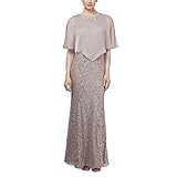 Alex Evenings Long Fit-and-Flare Dress with Beaded Popover Detail, Buff, 8