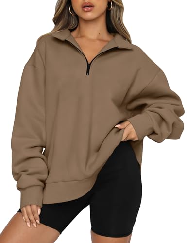 Image of Trendy Queen Women's Oversized Half Zip Fleece Sweatshirts-Cozy Pullover, Sweaters for Fall Winter