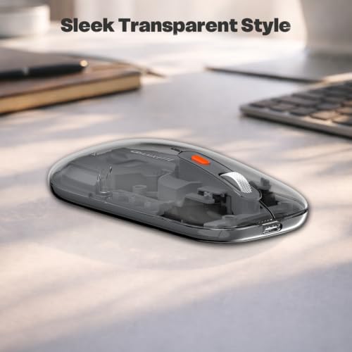 Image of Amkette Epic TP Advanced Transparent Wireless Mouse /Bluetooth Mouse Rechargeable, USB-A+USB-C Nano Receiver, 3200DPI, Type-C Charging, 3 Device Connectivity for Laptop, PC, MacBook, Tablet & More