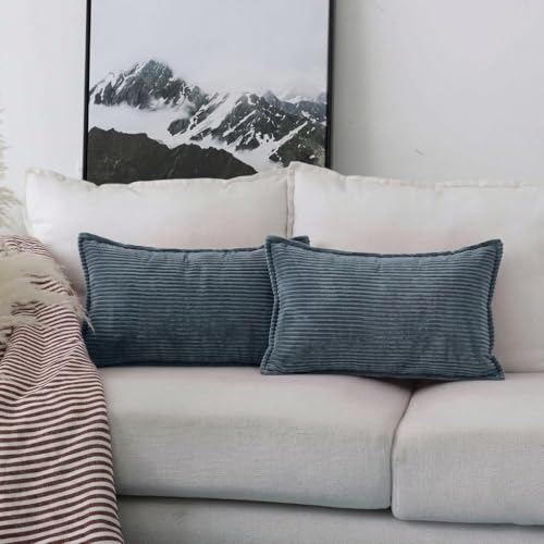 Image of RD TREND Corduroy Cushion Cover Set of 2, Striped Double Sided Decorative Throw Pillowcases for Sofa, Bed & Living Room Rectangular Long Cushion Covers 18x28 inches | Grey