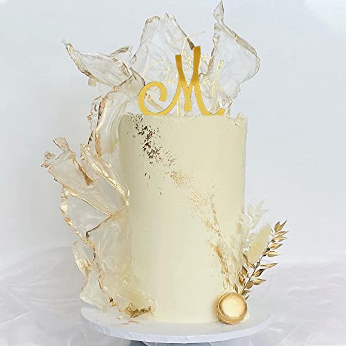 Acrylic Alphabet Cake Topper Diy Personalized Name Cupcake Toppers With A-Z Letter Set For Custom Wedding Cake Decorations Baby Shower Happy Birthday Party Supplies (Style1, Gold Uppercase) #TOP6