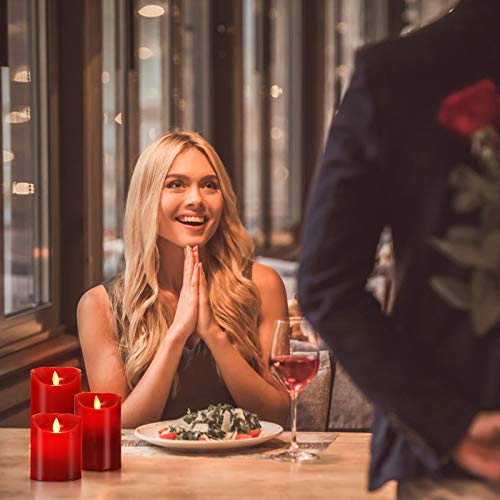 Aku Tonpa Flameless Candles Battery Operated Pillar Real Wax Electric Led Candle Gift Set With Remote Control Cycling 24 Hours Timer, 4" 5" 6" Pack Of 3 (Dark Red) #TOP1