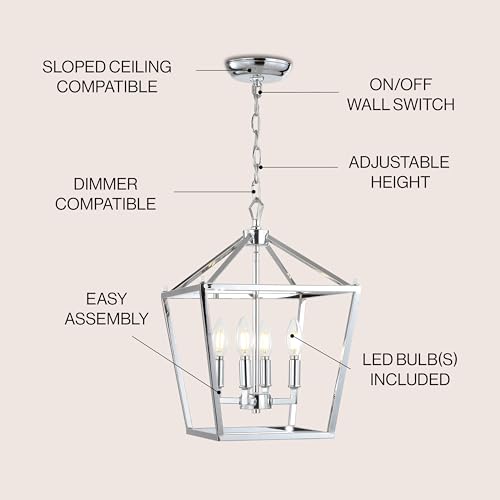 Image of JONATHAN Y Pagoda 4-Light Pendant 12 inch Cage, Chrome