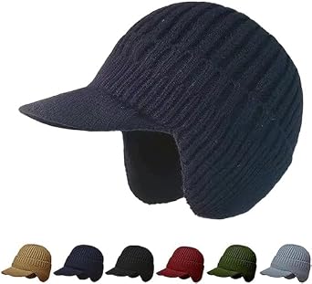 Cozy Head Beanies for Women, Warm Ear Protection Knitted Hat, Fleece Winter Hat with Brim and Ear Flaps for Cold Weather