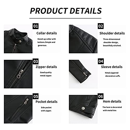 WSLCN Jaquetas de Motociclista Feminino em Couro Sintético Ajuste Fino Preto Tamanho M