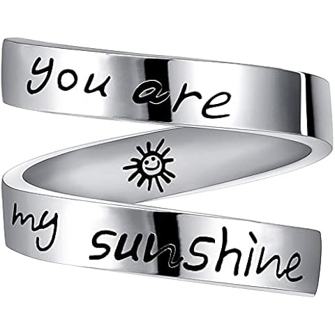Chamqueen Inspirational Motivational Ring Stainless Steel Ring Personalized Engraved Ring Gift You Are My Sunshine Cover