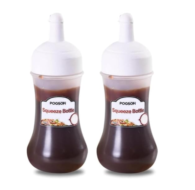 Image of White Premium Squeeze Squirt Bottle Flexible Dispenser Wide Mouth Container Bottle with Attached Cap, Sauce Bottle for Ketchup, Oil, Salad Dressing, Transparent, 280ml, Pack of 2