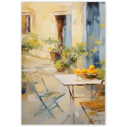 Cafe watercolor painting Cafe print Vintage style Mediterranean mural