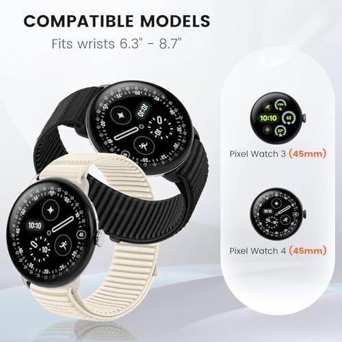 BandRain Nylon Loop Sport Bands Compatible with Google Pixel Watch 4/3/2/1 45mm 41mm Band, Upgraded All-Steel Connector, Soft Breathable Braided Replacement Straps for Women Men by BandRain - Image 2