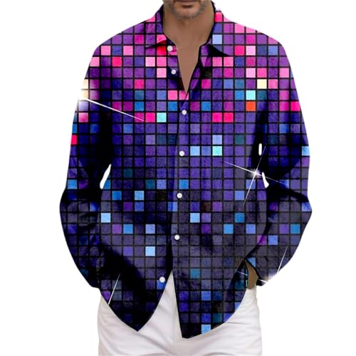 Disfraz de 2026, camisa de manga larga con estampado de lentejuelas brillantes para carnaval, celebración y actuación en escenario (2), Morado (, 5XL