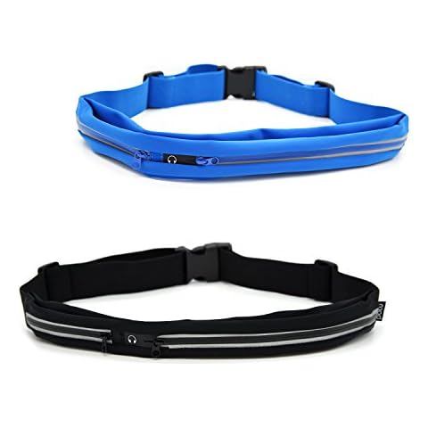 Patu 2 Packs Running Belt with Extra Key Holder - Fits Most Cell Phones (Up to 6 Inch), The Best Waterproof Outdoor Case and Gym Fitness Waist Pack, Black & Blue Cover