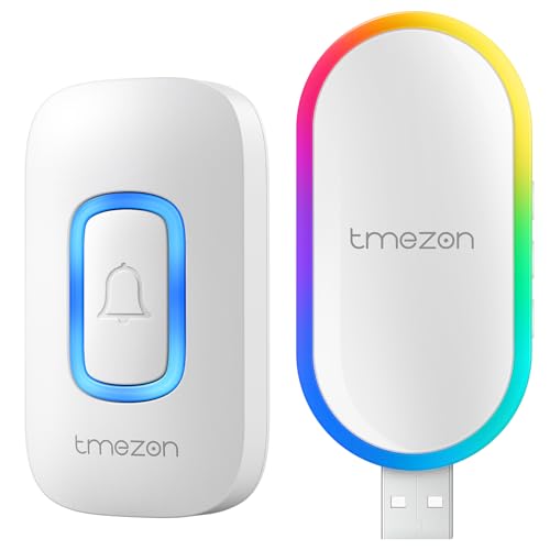 TMEZON Wireless Doorbell with USB Receiver, Waterproof Plug in Battery Operated Cordless Doorbell,1000 Feet Long Range 60 Chimes 5 Volume Levels LED Flash Easy Install for Home, Office, School
