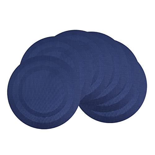 Round Placemats Set Of 6 - Woven Navy Blue Place Mats Indoor For Dining Table - Washable Heat Resistant Farmhouse Table Mat - Plastic Vinyl Holiday Placemat - Table Mats Decorations For Dining Room #TOP8