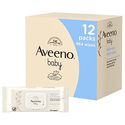 Aveeno Baby Daily Care Wipes - Sensitive Skin - Cleanse Gently and Efficiently - Baby Wipes - Baby Essentials - Pack of 12 (864 Wipes in Total) (Packaging May Vary) Cover