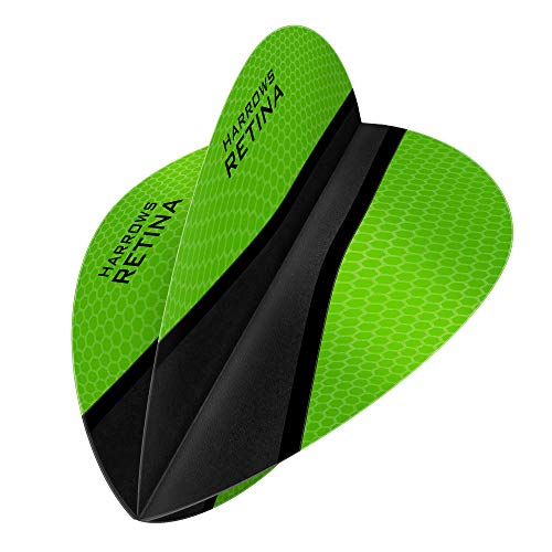 Harrows Retina X | Premium Extra Strong 100 Micron Dart Flights in Pear Shape, 5 Sets of 3 Flights, 15 Flights In Total, Green