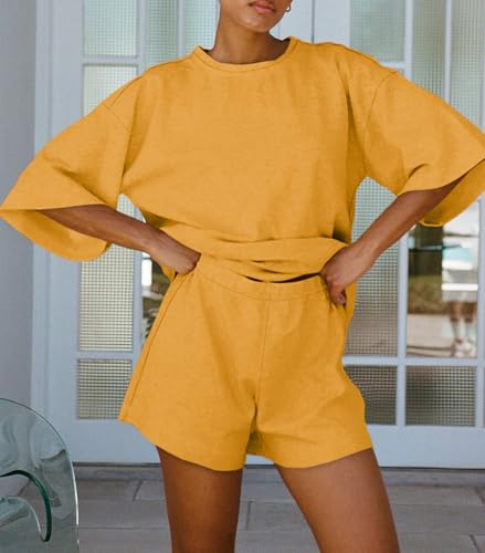 Image of Tankaneo Womens Pajama Sets 3 /4 Sleeve Oversized Tops & Loose Fit Shorts Lounge Set with Pockets Loungewear