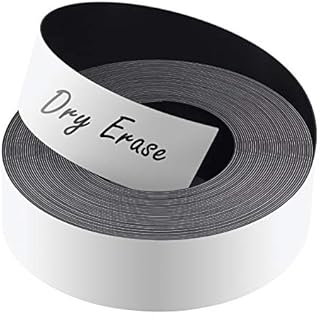LLPT Dry Erase Magnetic Label Strips 25mm x 8m Blank Writable Magnet Roll Labels Reusable Cutable for Refrigerator Shelf Whiteboard Toolbox Craft and Other Metallic Surfaces White (DMS126)
