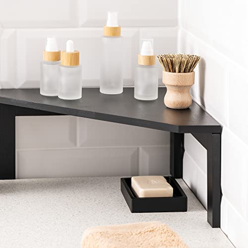 Navaris Bamboo Corner Shelf Unit - Free-Standing Corner Shelf Organizer For Kitchen Cabinet Cupboard Counter-Top Storage 11.8" X 11.8" X 5.9" - Black #TOP3