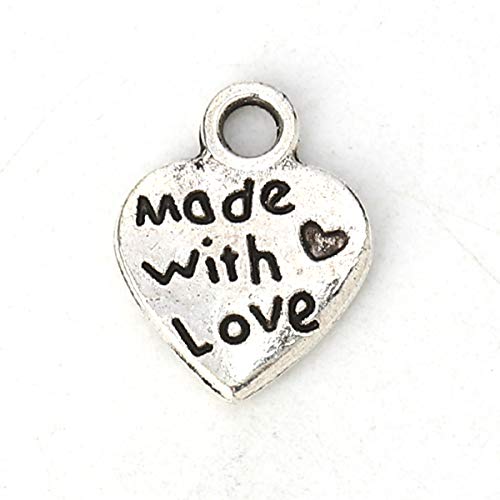 JGFinds Made with Love Message Charms, 100 Pieces, Silver Tone, 12 x 9mm (1/2 Inch), DIY jewelry Making Supplies