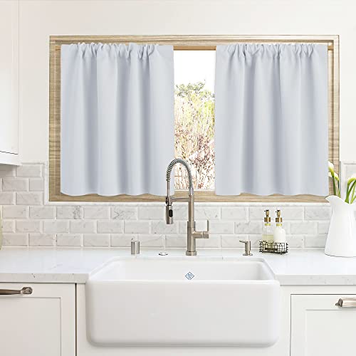 RYB HOME Blackout Curtains for Kitchen, Over Sink Privacy Curtains Window Decor, Thermal Insulating Drapes for Bathroom Cafe Bedroom Small Window, W 42 x L 24 inch, Greyish White, 2 Panels