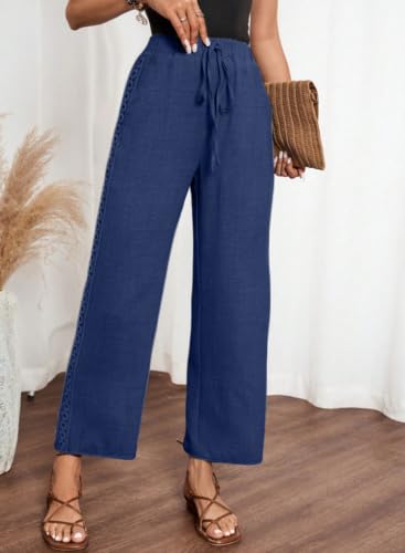 Image of Acelitt Women Casual Lightweight Drawstring Elastic Waist Pants with Pockets, S-XXL
