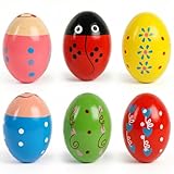 POPLAY Wooden Percussion Musical Egg Maracas Egg Shakers, 6 PCS, Random Pattern, Halloween Props