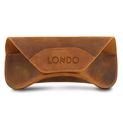 Londo Funda Gafas Cuero Genuino con Botón, Protección Antiarañazos, Diseño Minimalista, 16x7x4 cm, Unisex