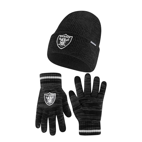 Ultra Game Adults NFL Official Super Soft Marl Knit Winter Beanie Knit Hat with Extra Warm Touch Screen Gloves, Las Vegas Raiders, Team Color, One Size