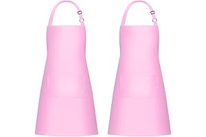 2 Pack Bib Aprons with 2 Pockets Cooking Chef Kitchen Apron for Women Men, Pink