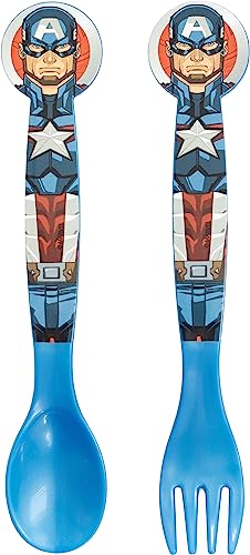 Tataway Marvel Set 2 Posate Blu Per Bambini In Plastica Avengers Captain America Forchetta E Cucchiaio - 2