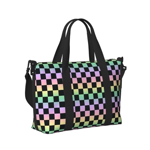 Laptop Tote Bag for Women Work - Rainbow colorful Plaid Print Weekender Overnight Bags for Women Travel, Gym Duffle Bag for Men, Personal Item Crossbody Travel Bags for Men Carry On
