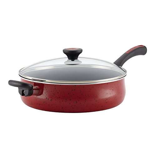 Paula Deen Riverbend Nonstick Jumbo Cooker/Saute Pan with Helper Handle and Lid, 5 Quart, Red Speckle
