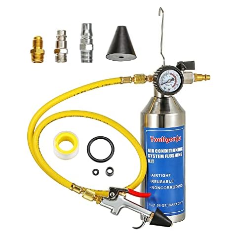 Yonligonju AC Flush Kit, Auto air Conditioning Pipeline Cleaning Tool Set,R134A R12 R22 R404 R410A AC System Flush Kit Can Tool with 220PSI Gauge, Air Fittings and Hose Cover
