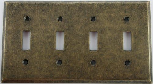 Aged Antique Brass 4 Gang Toggle Wall Plate