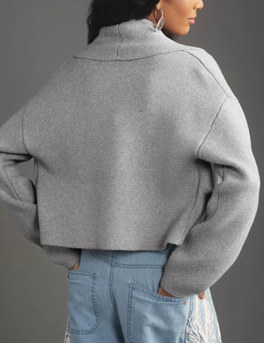 Yimoon Women's Cropped Cardigan Sweater Oversized Lapel Chunky Knit Coatigan Long Sleeve Open Front Sweater4