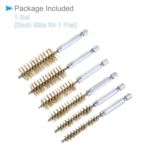 Image of Bore Brushes Set, 8mm 10mm 12mm 15mm 17mm 19mm Dia, Brass Twisted Cleaning Wire Brushes with 1 /4 Inch Hex Shank - (Applications: for Power Drill), 6-Pieces