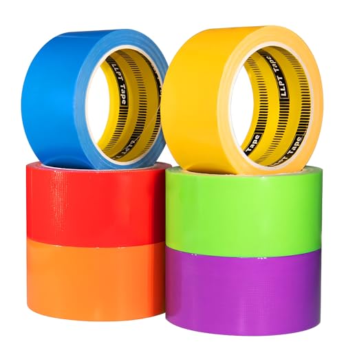 LLPT Cinta Adhesiva | 6 Rollos | 50MM x 14M | Colores para Manualidades de Decoración | Interior y Exterior Incluido Azul Púrpura Amarillo Verde Naranja Rojo (DT506)