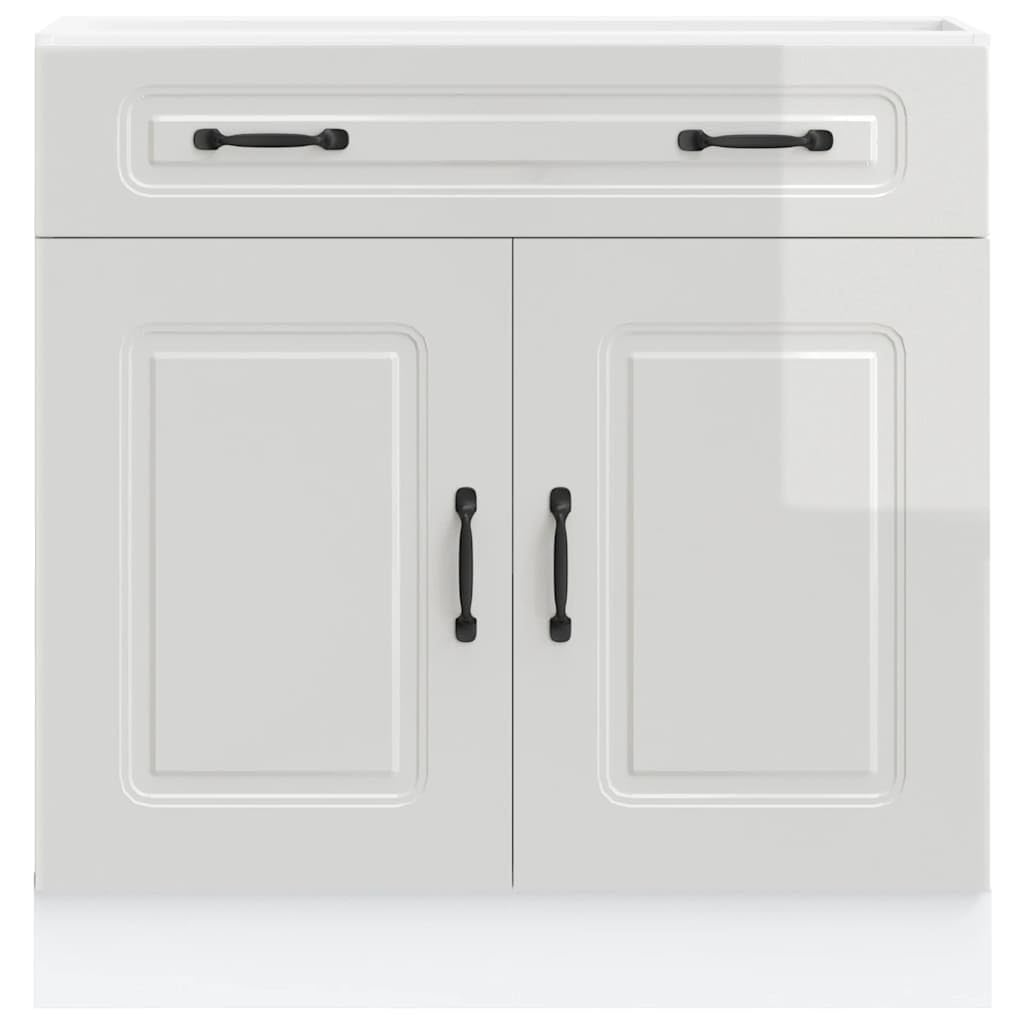 vidaXL Armoire de Cuisine Kalmar Blanc Brillant Bois ingénierie, Meuble Bas d'évier, Meuble Bas de Cuisine avec tiroir, Meuble Bas de Cuisine avec Porte