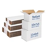 CRUGLA Assorted Sizes Shipping Boxes 30 Pack (11x6x6, 10x7x5, 9x6x4), White Corrugated Cardboard Mailers, Each 10 PCS Small Boxes for Small Business Packaging, Shipping & Storage