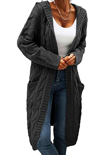 Women Hooded Open Front Cardigan Cable Knit...